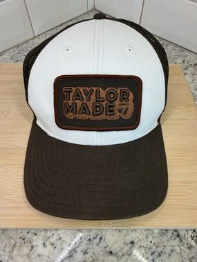 TaylorMade White and Brown Patch Trucker Hat
